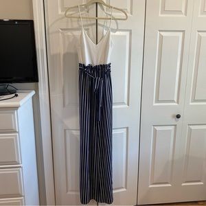 White & Navy Blue Striped Romper